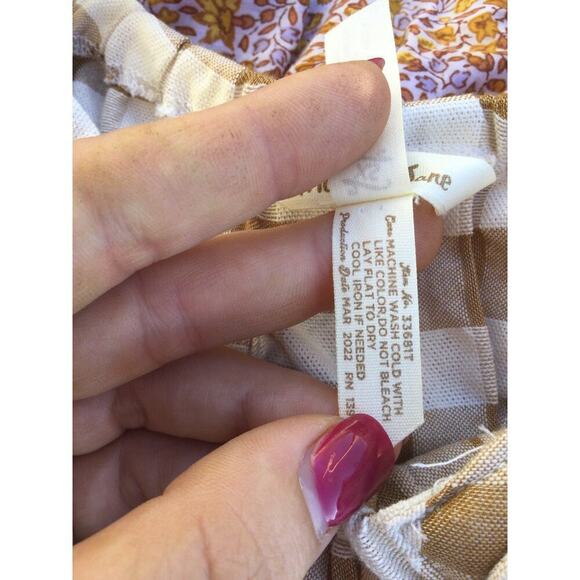 Matilda Jane Womens Peasant Top Size XS Plaid Tan Gingham Fall Preppy Blouse - Picture 13 of 13